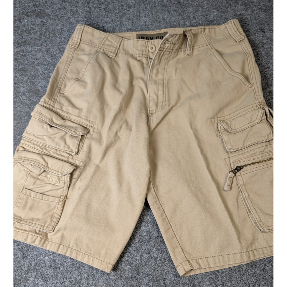 Iron Co Cargo Shorts Men's 34 Cotton Utility Work Pockets Khaki